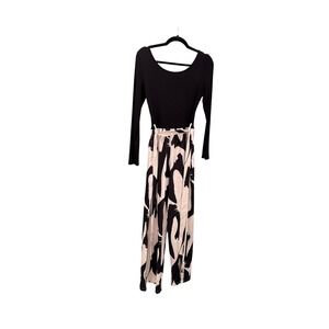 YOZY Black‎ Ribbed Bodysuit Wide Leg Pants Jumpsuit Abstract Print Belted Size M